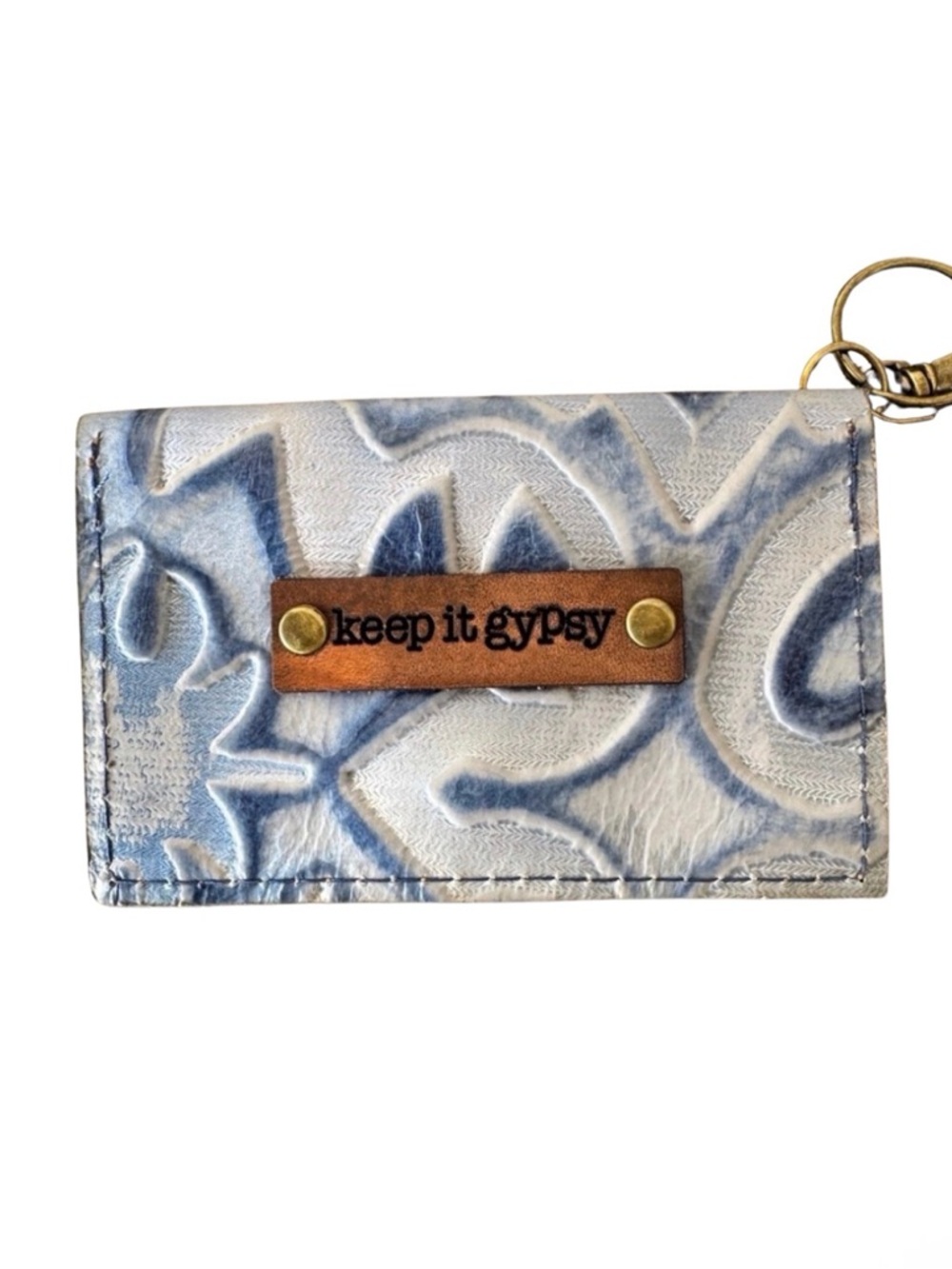 Keep It Gypsy Becca Tooled Leather Card Case Blue Distressed Western